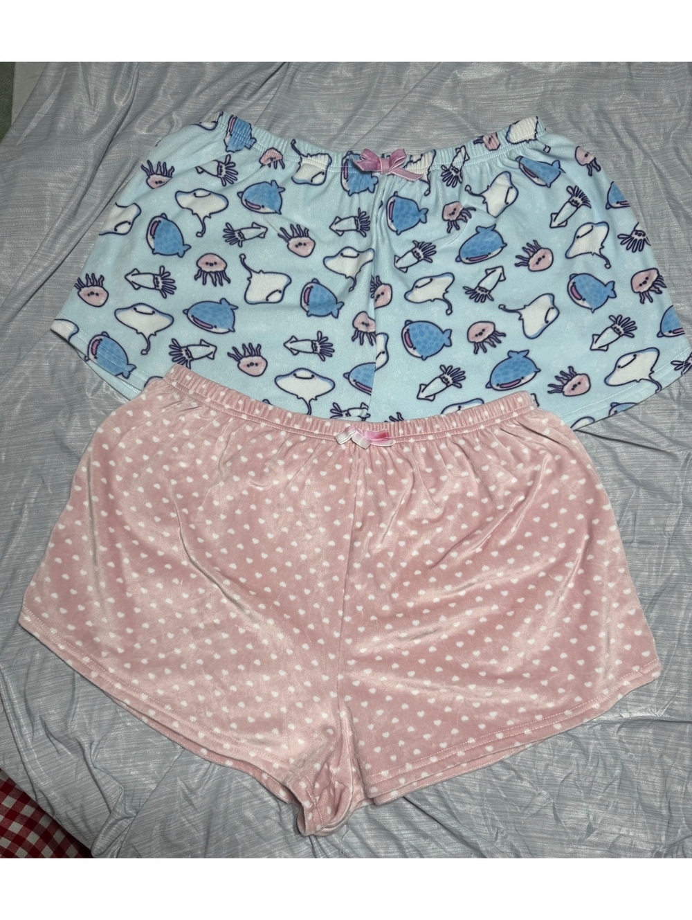 Cute fuzzy pajama shorts bundle ocean pink hearts Y2K coquette lounge sleepwear